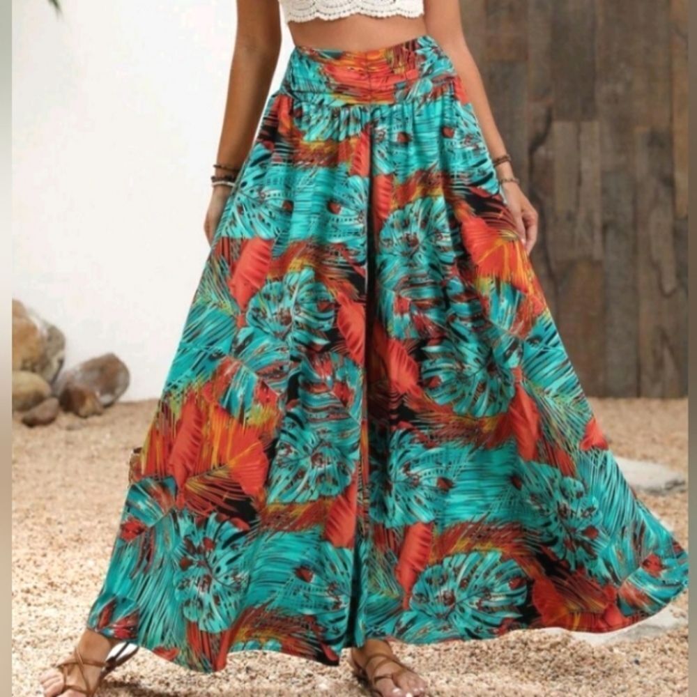 Tropical Wide leg Bohemian pants sz X-large